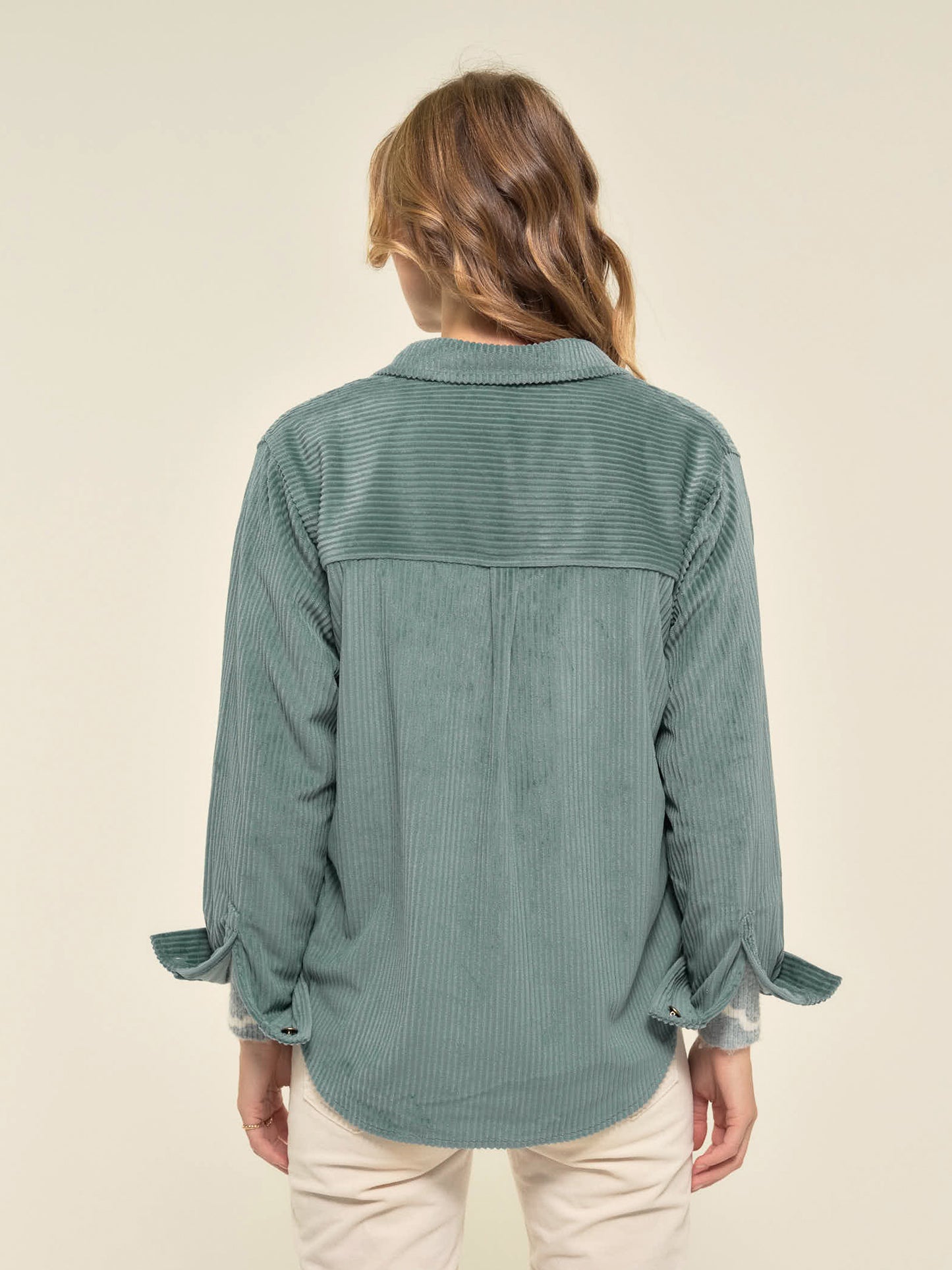Velvet Soft Cord Overshirt in Celadon