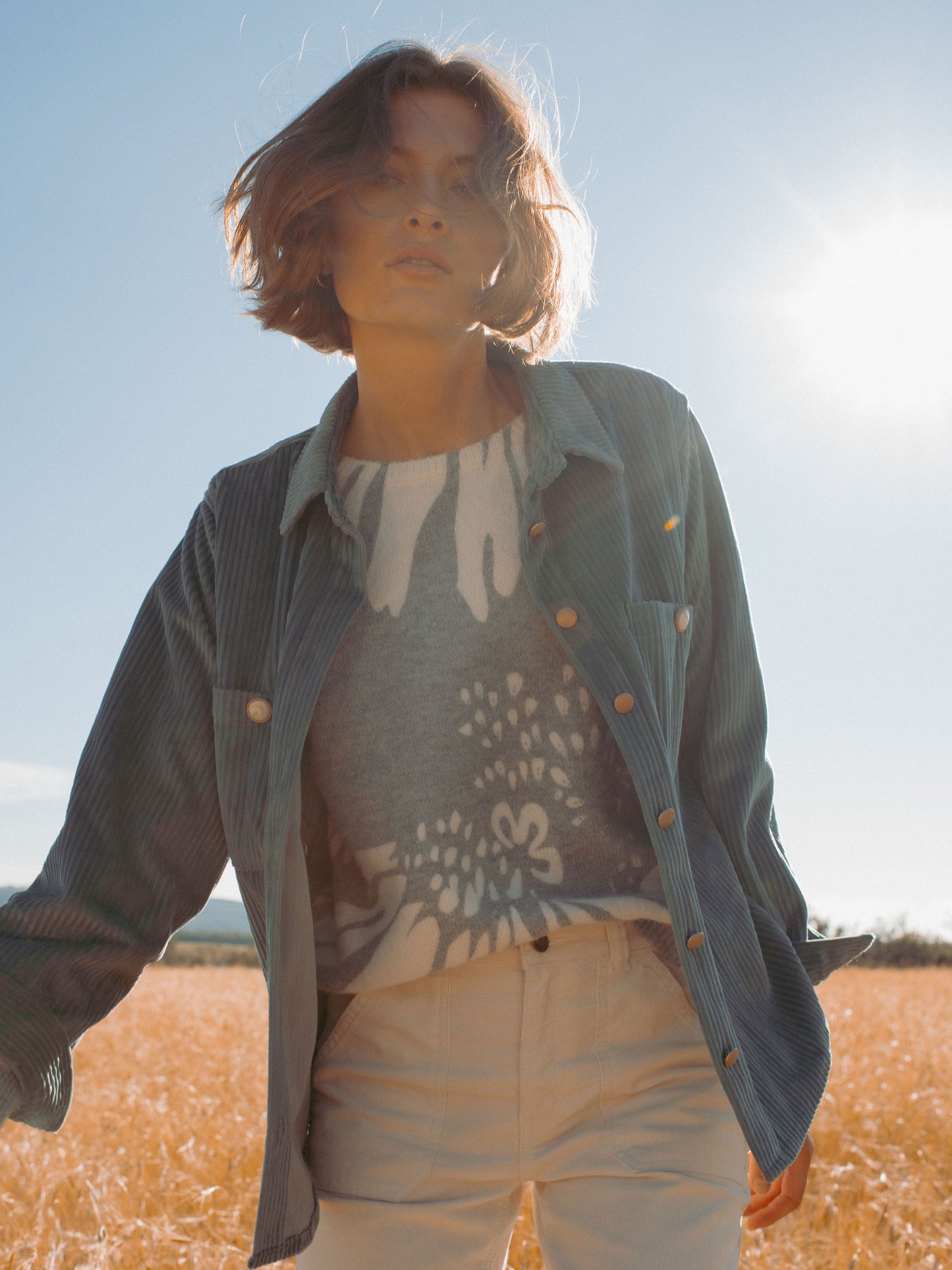 Velvet Soft Cord Overshirt in Celadon