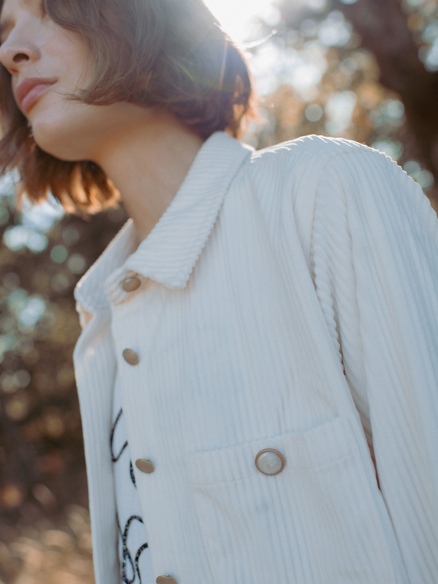 Velvet Soft Cord Overshirt in Ecru