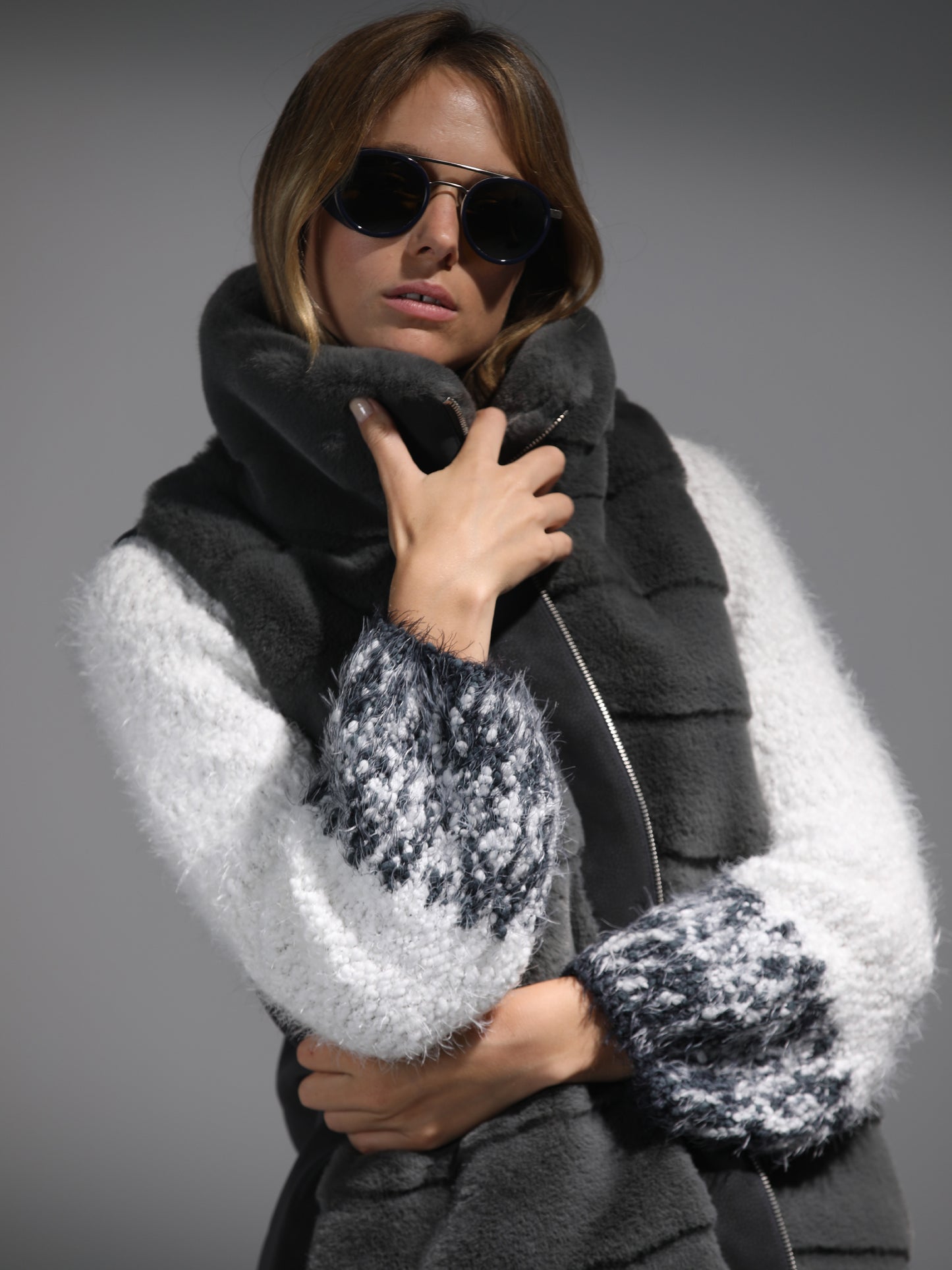 Faux Fur Gilet Jacket in Grey