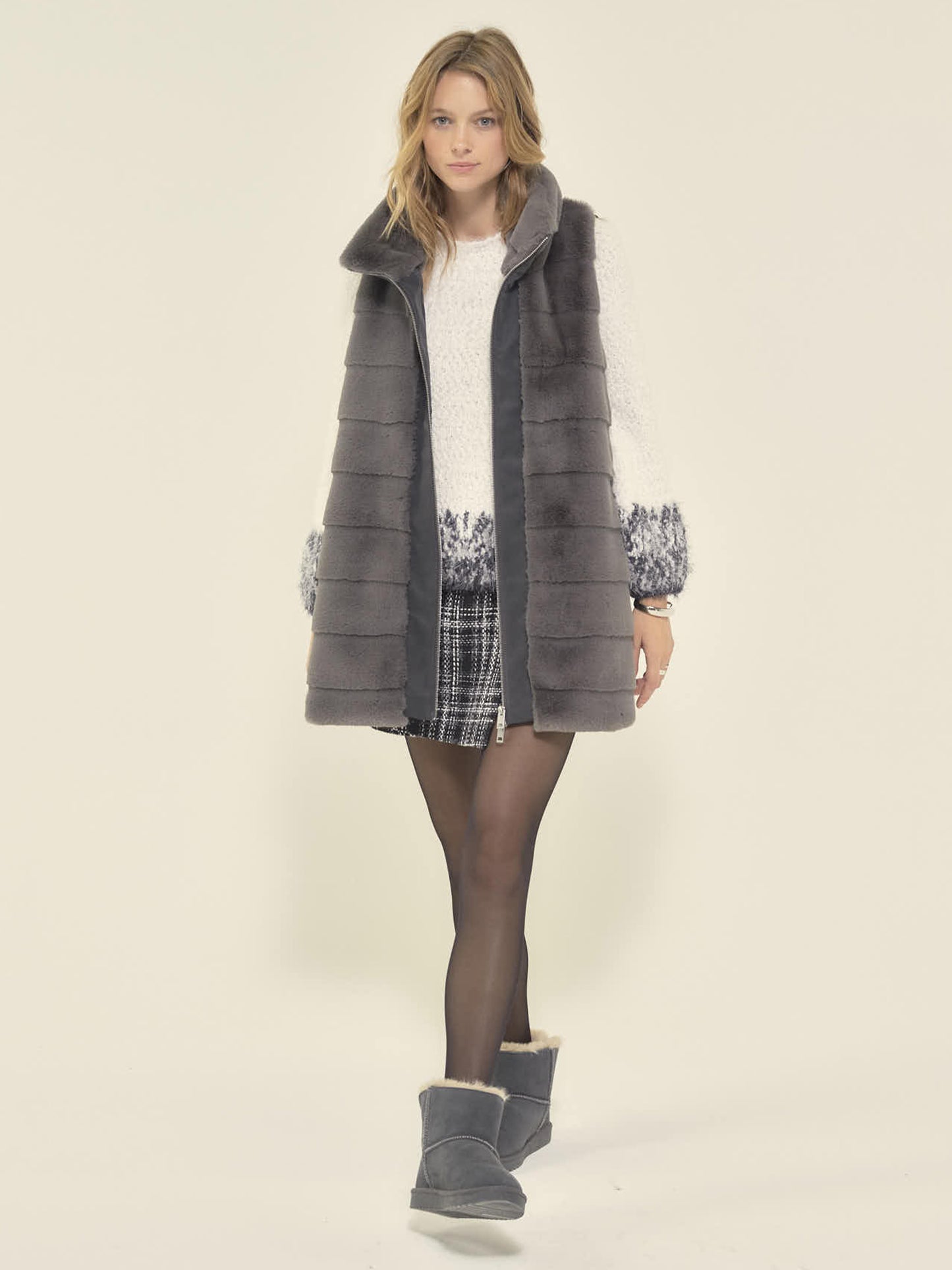 Faux Fur Gilet Jacket in Grey