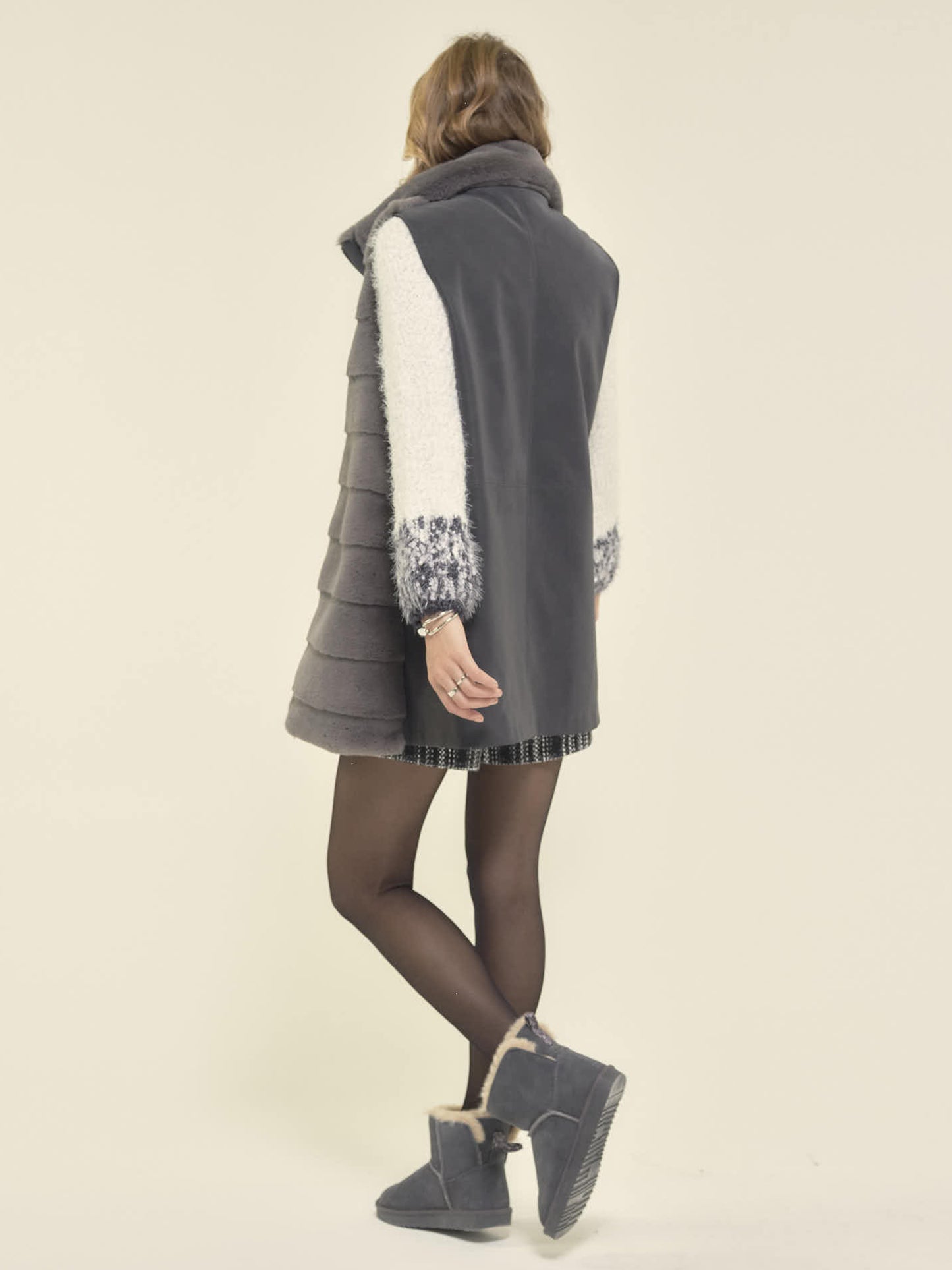 Faux Fur Gilet Jacket in Grey