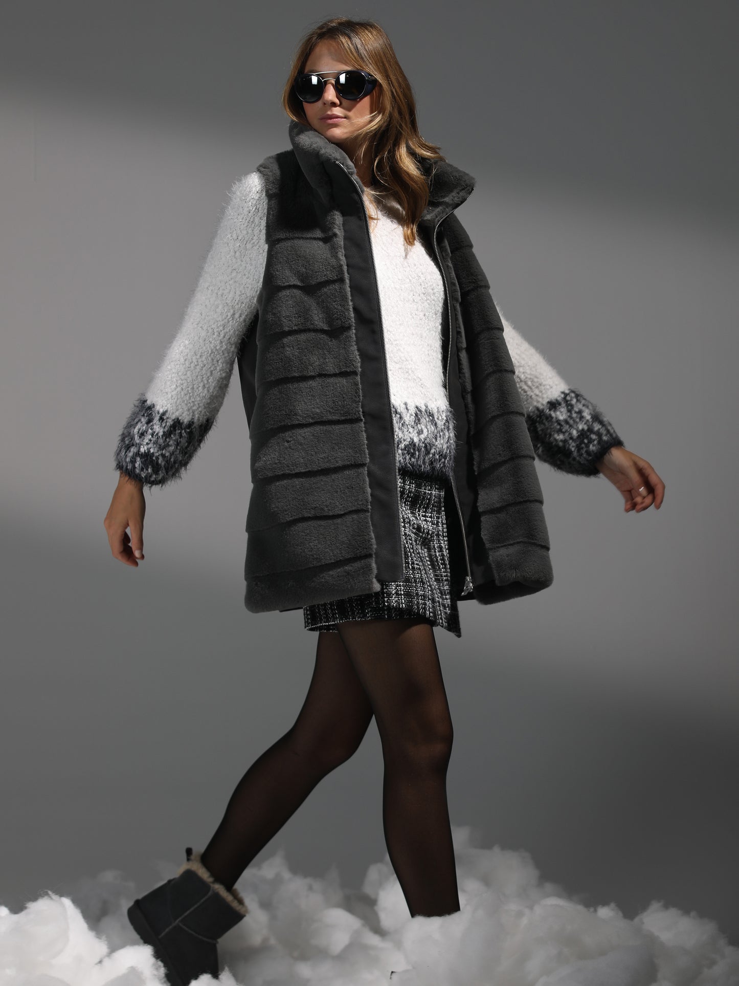 Faux Fur Gilet Jacket in Grey