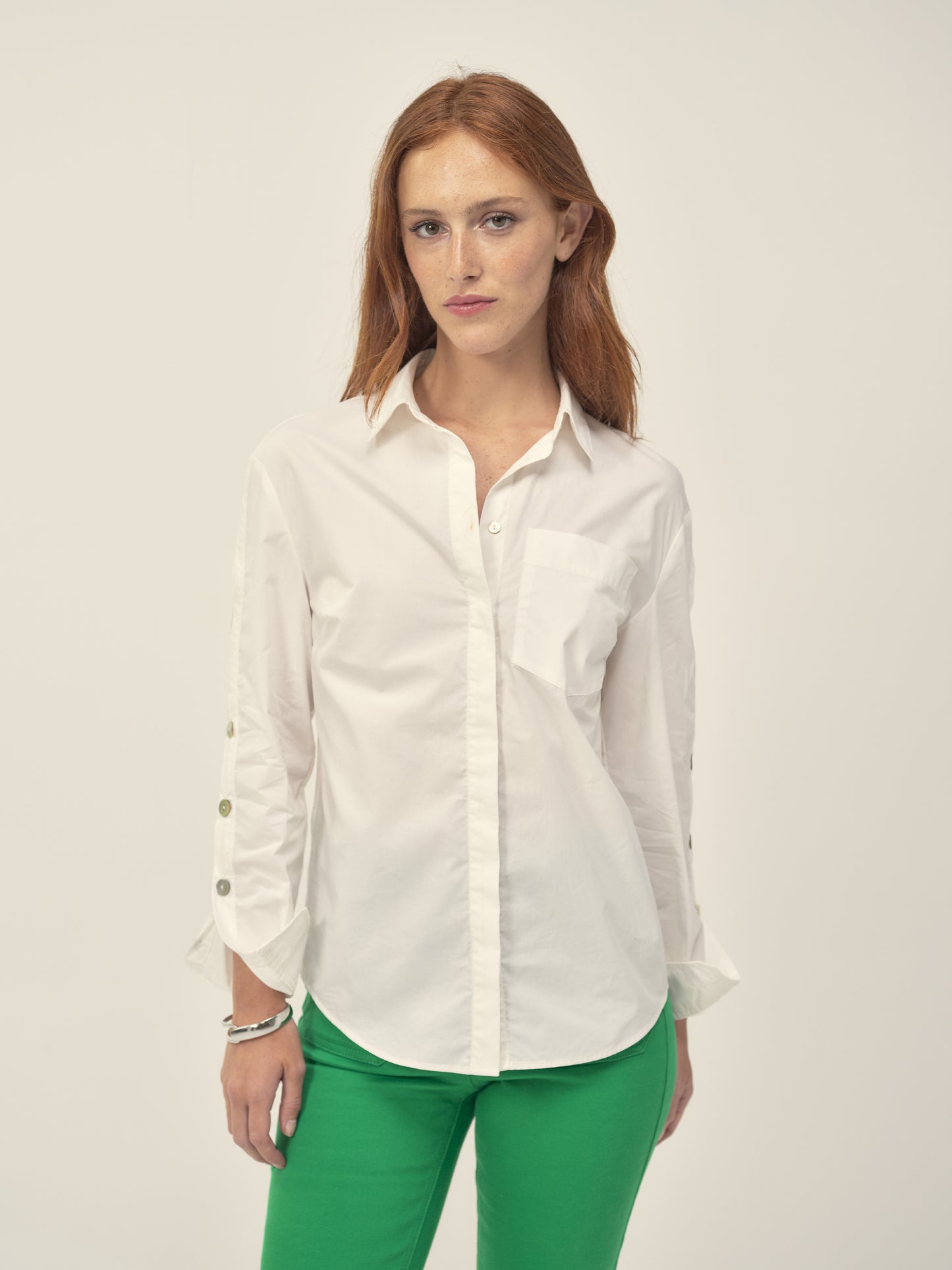 Bi Material Shirt in White