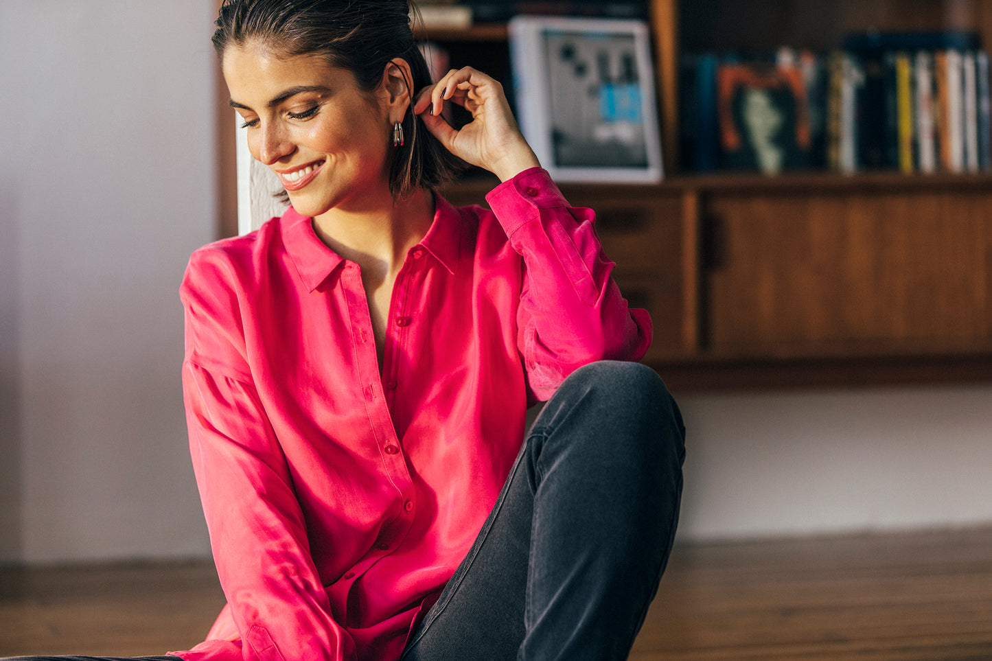 Cupro Blouse in Fuchsia