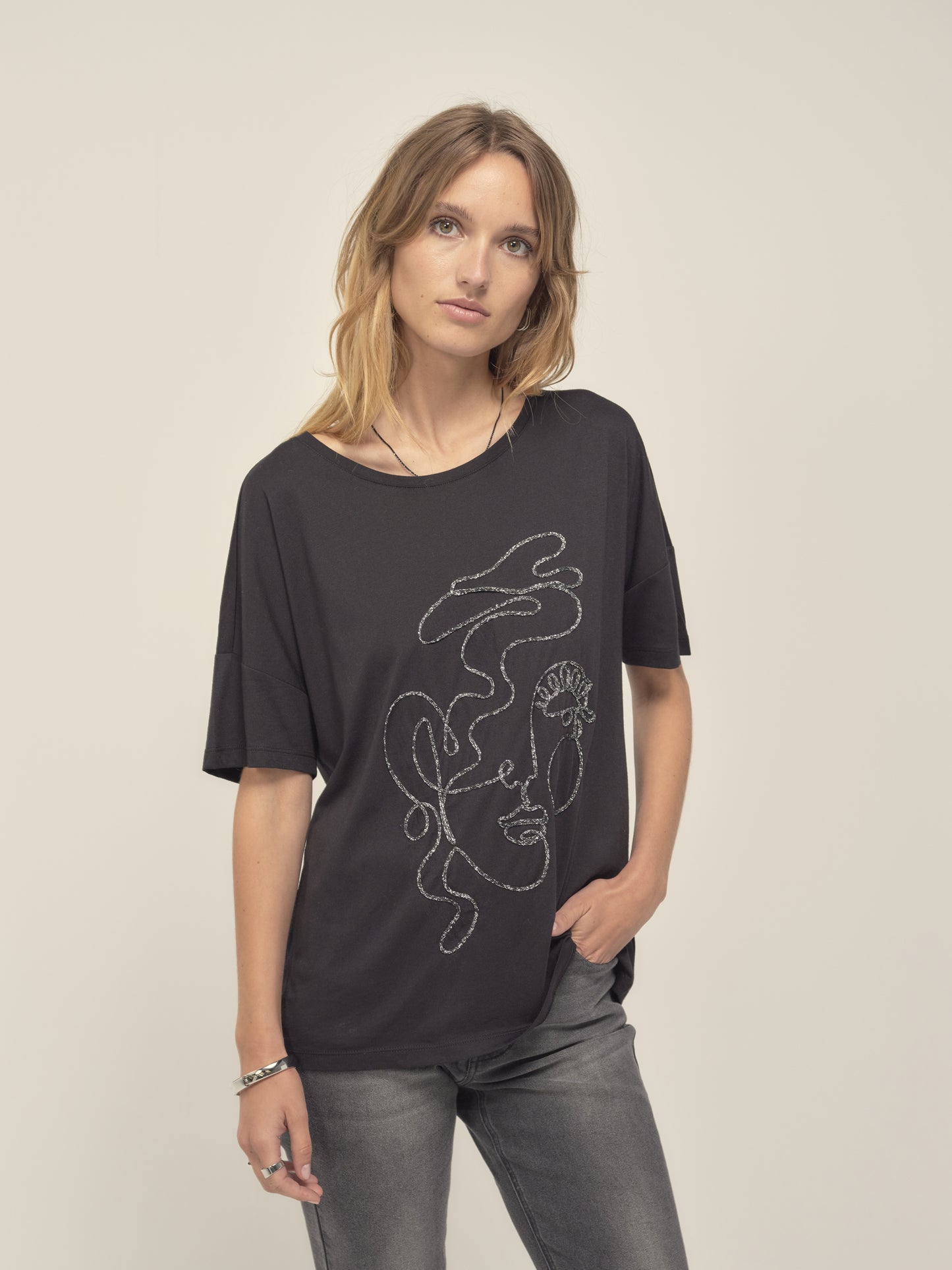 Lurex Face T Shirt in Black