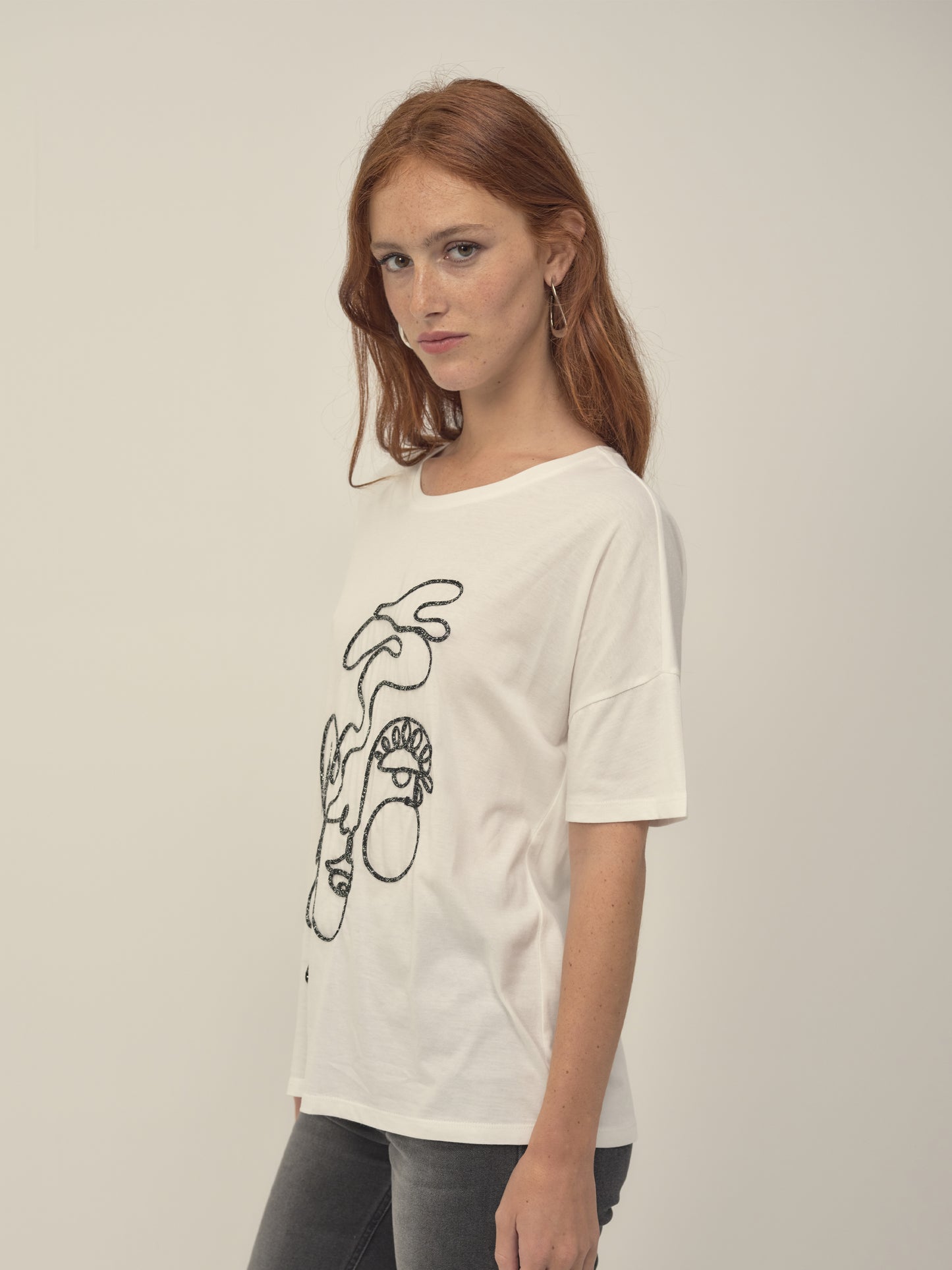 Lurex Face T Shirt in White