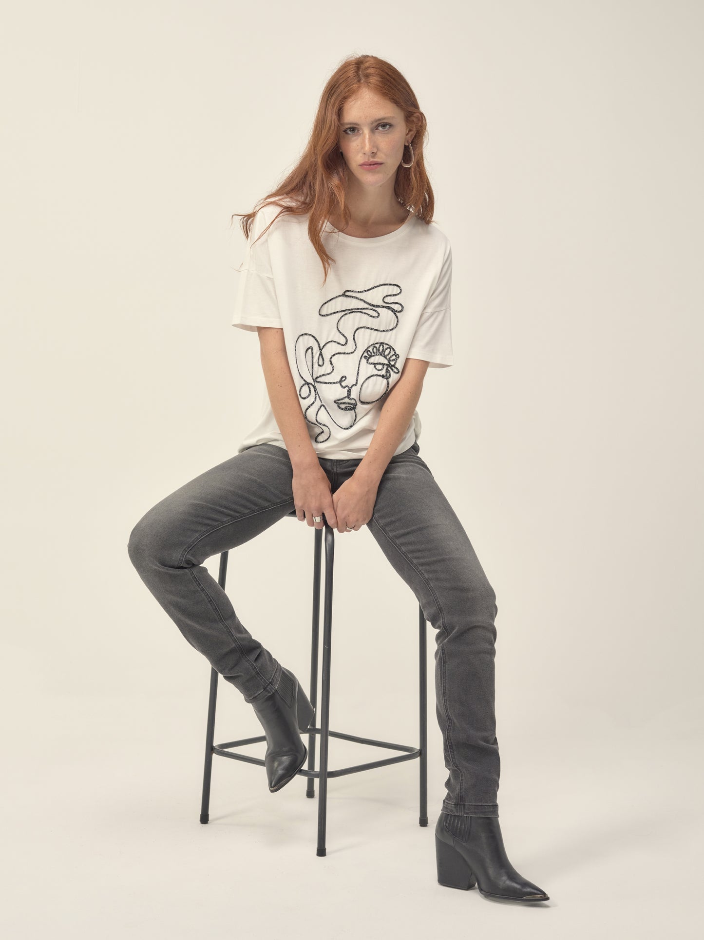 Lurex Face T Shirt in White