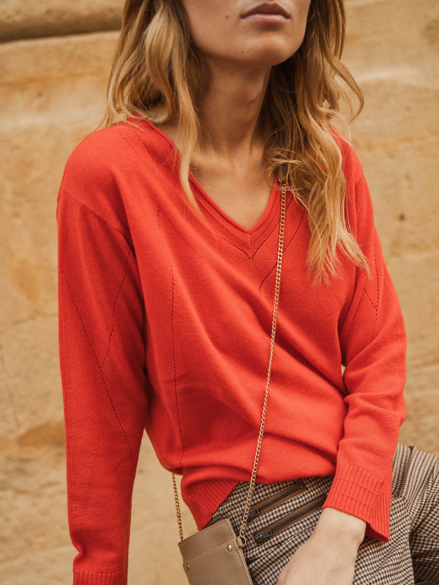 Fancy Mix Stitch Jumper in poppy red