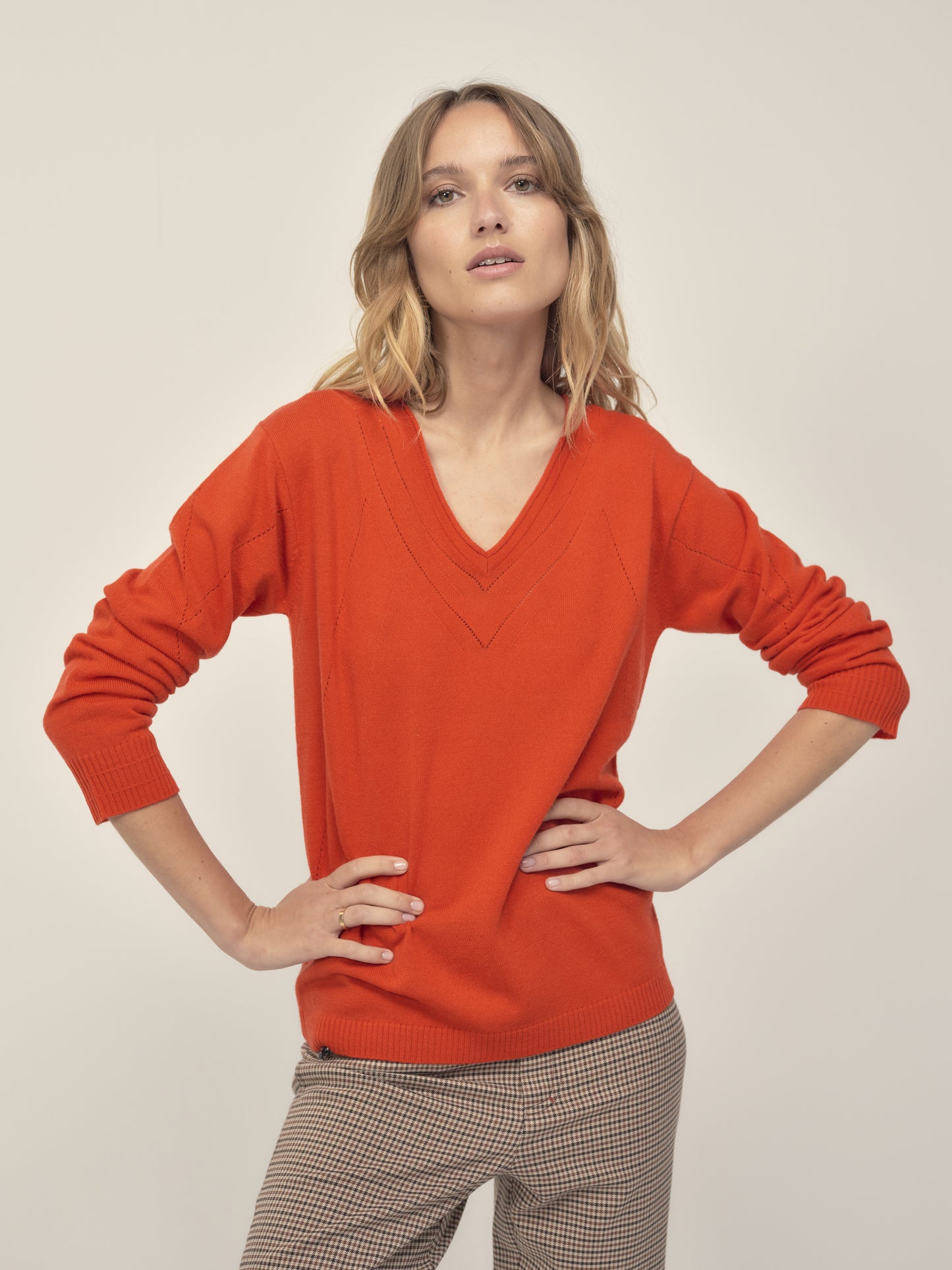 Fancy Mix Stitch Jumper in poppy red