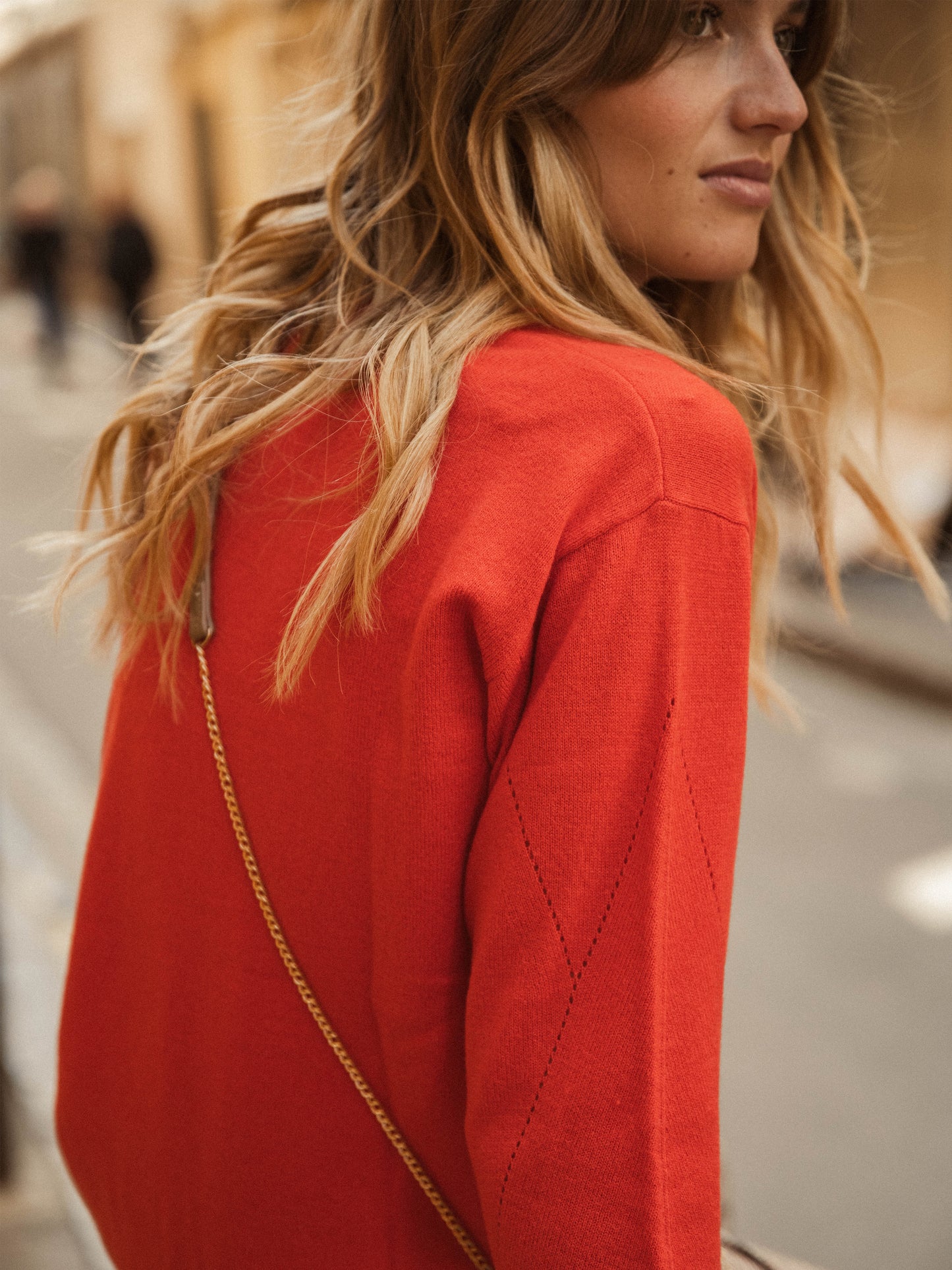Fancy Mix Stitch Jumper in poppy red
