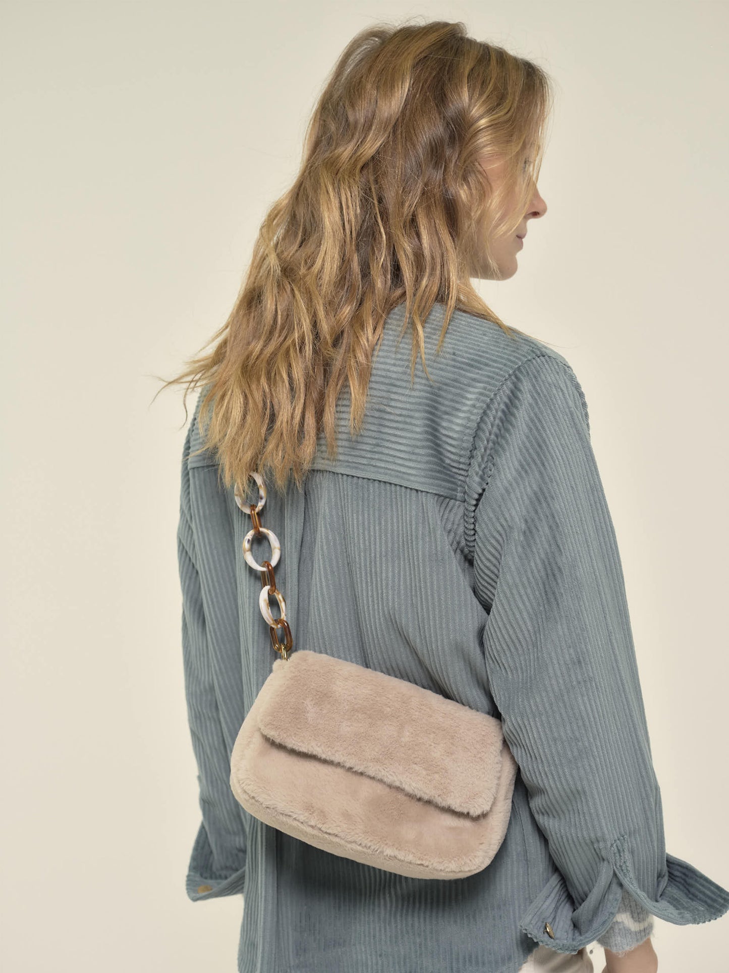 Faux Fur Bag in Ecru