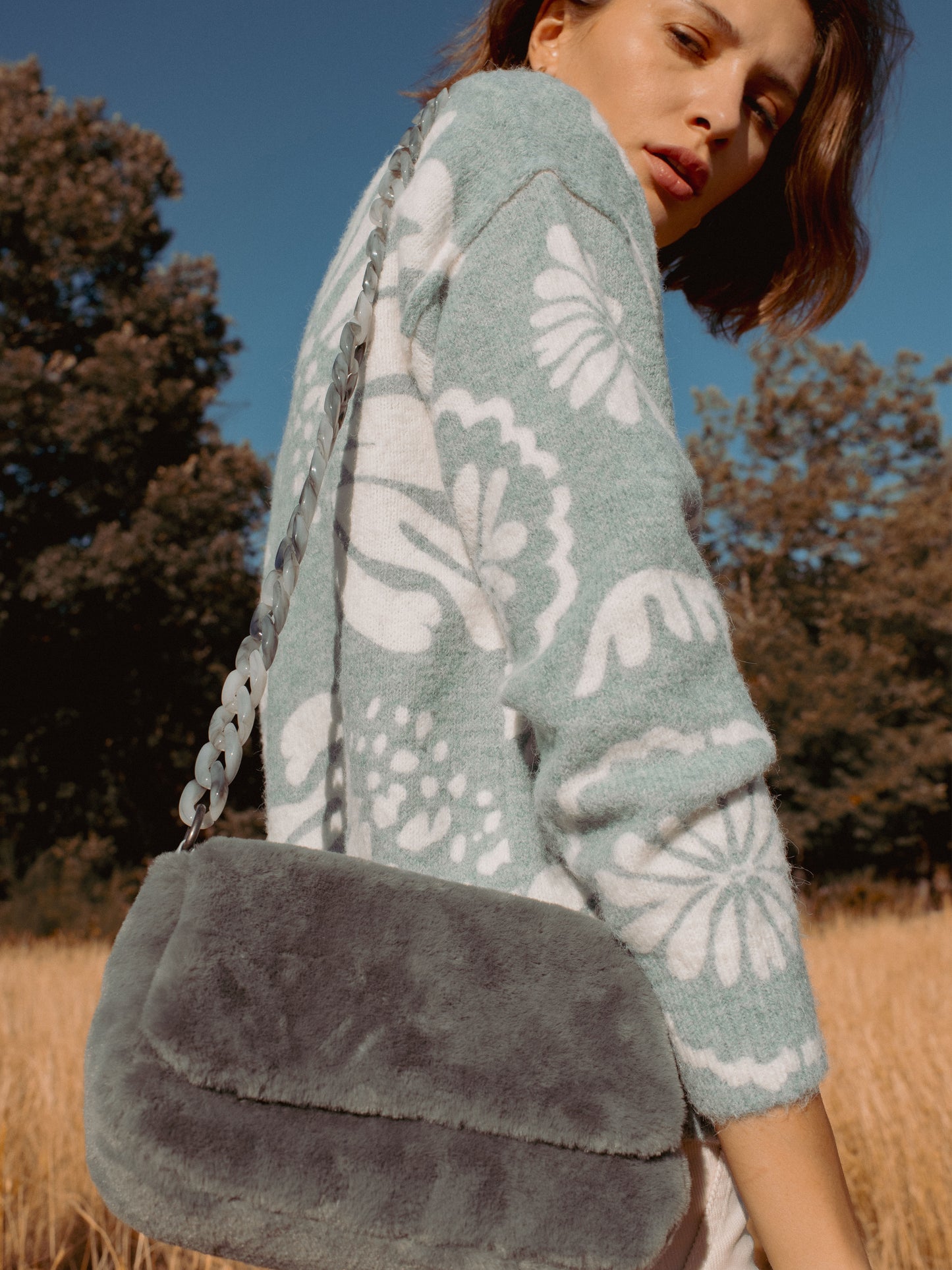 Faux Fur Bag in Grey