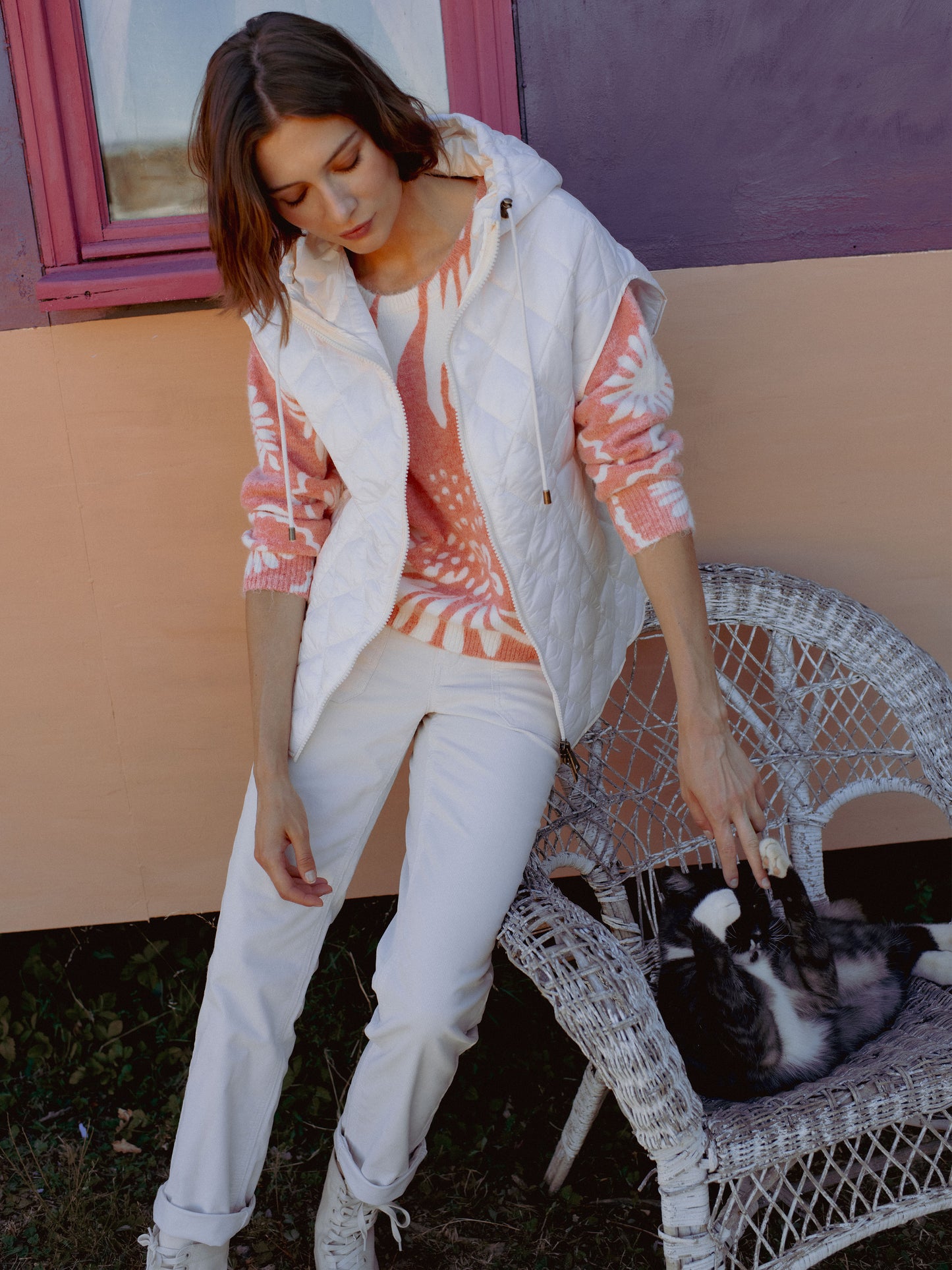 Velvet Fine Cord Trousers in Ecru