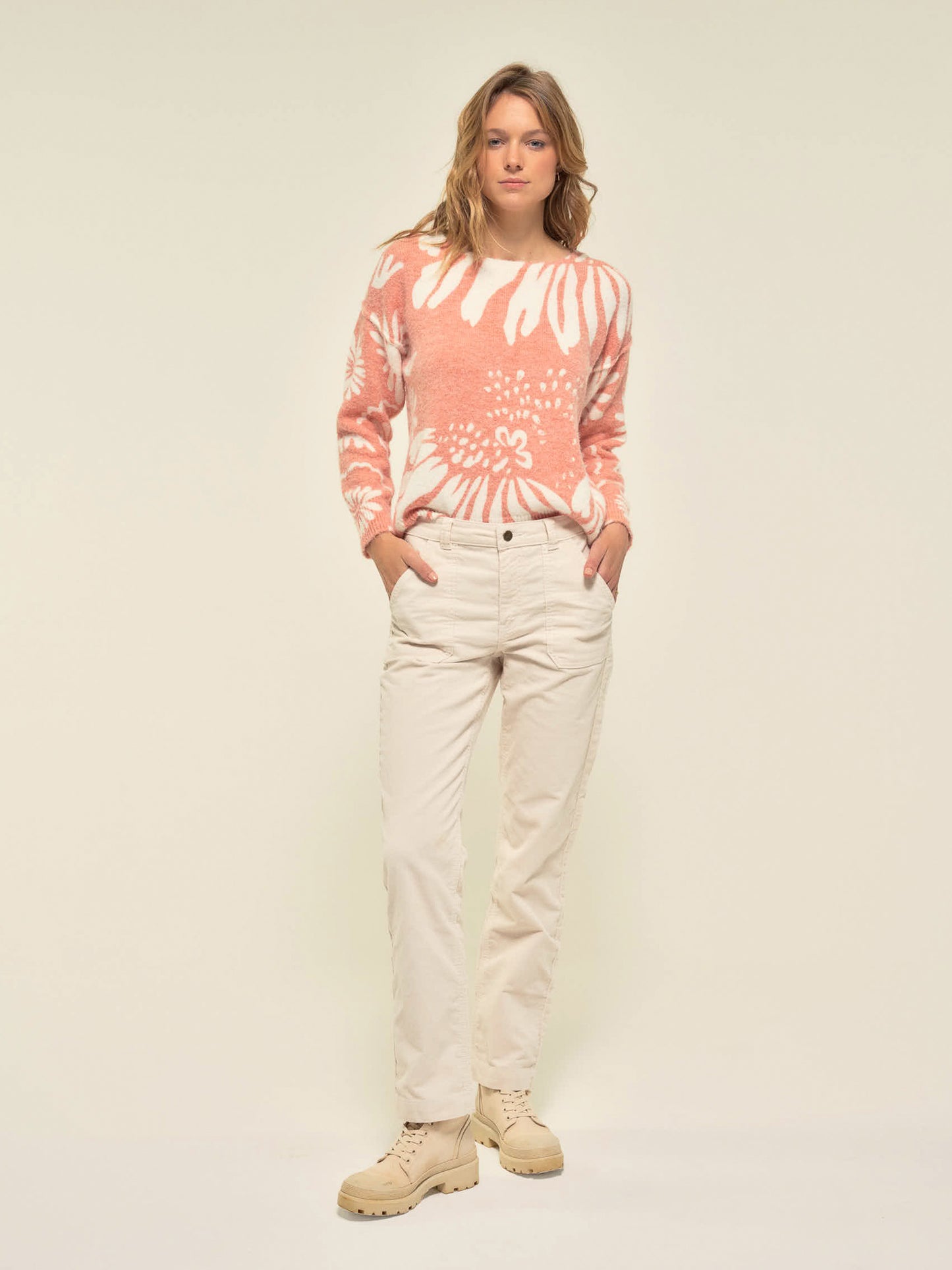 Velvet Fine Cord Trousers in Ecru