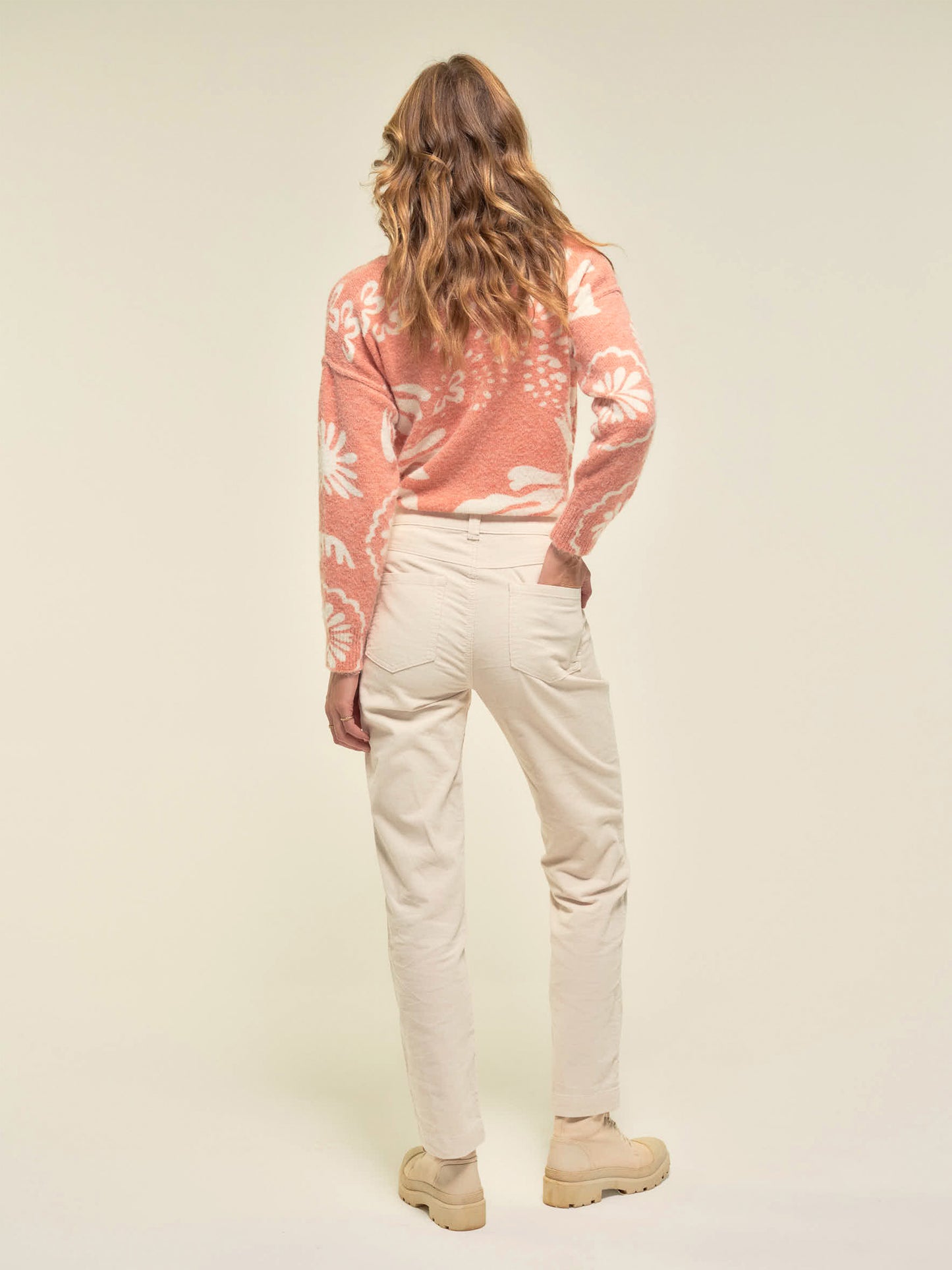 Velvet Fine Cord Trousers in Ecru