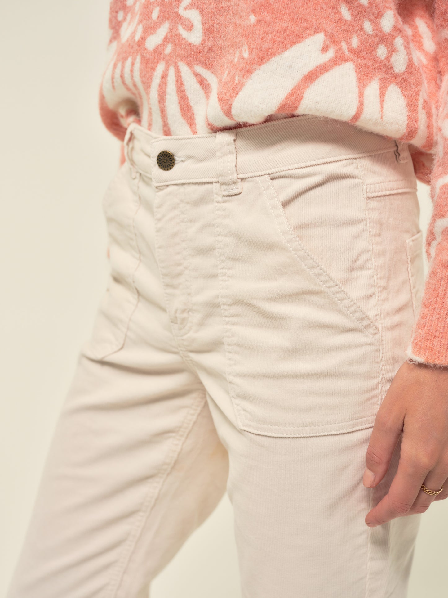 Velvet Fine Cord Trousers in Ecru