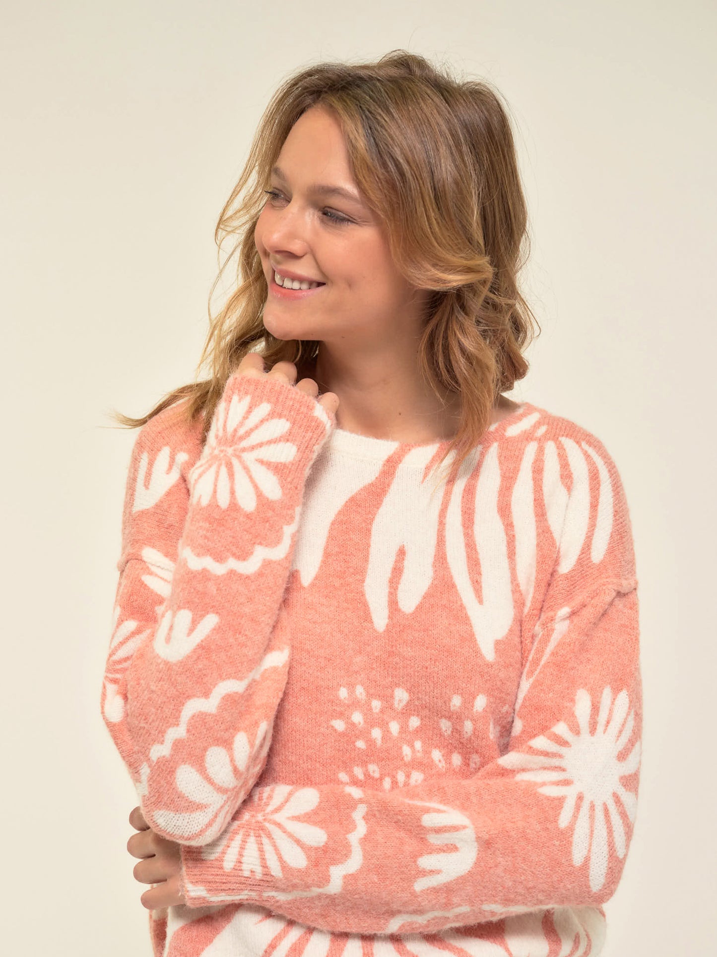 Flowers Jumper in Pink Grapefruit