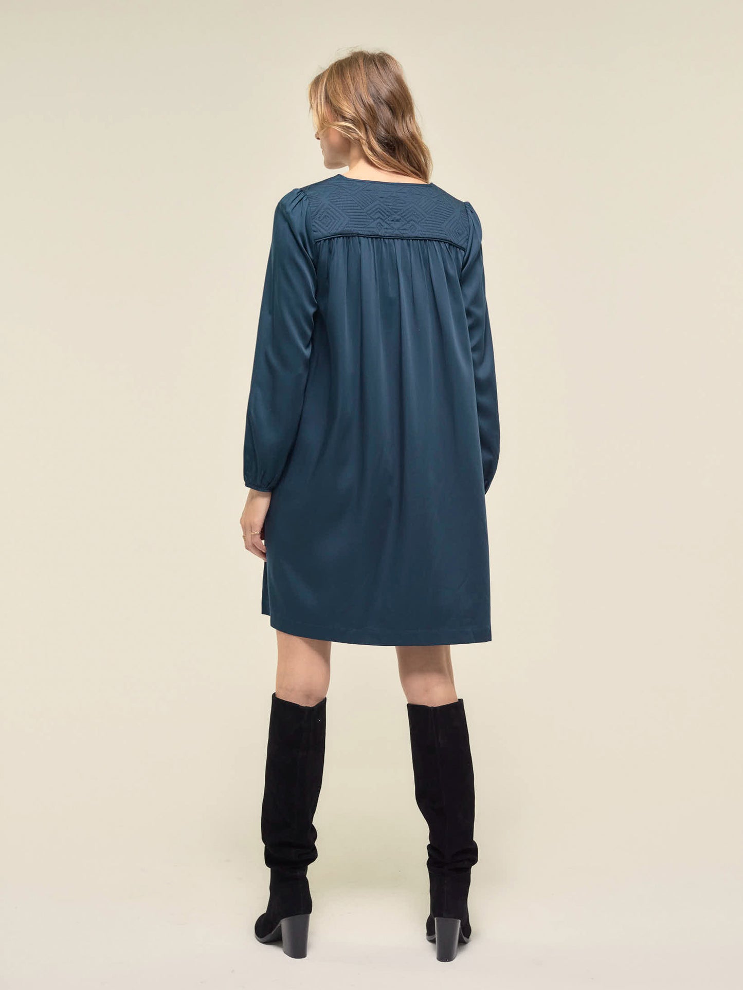Dress with Quilted Panel in Ink Blue