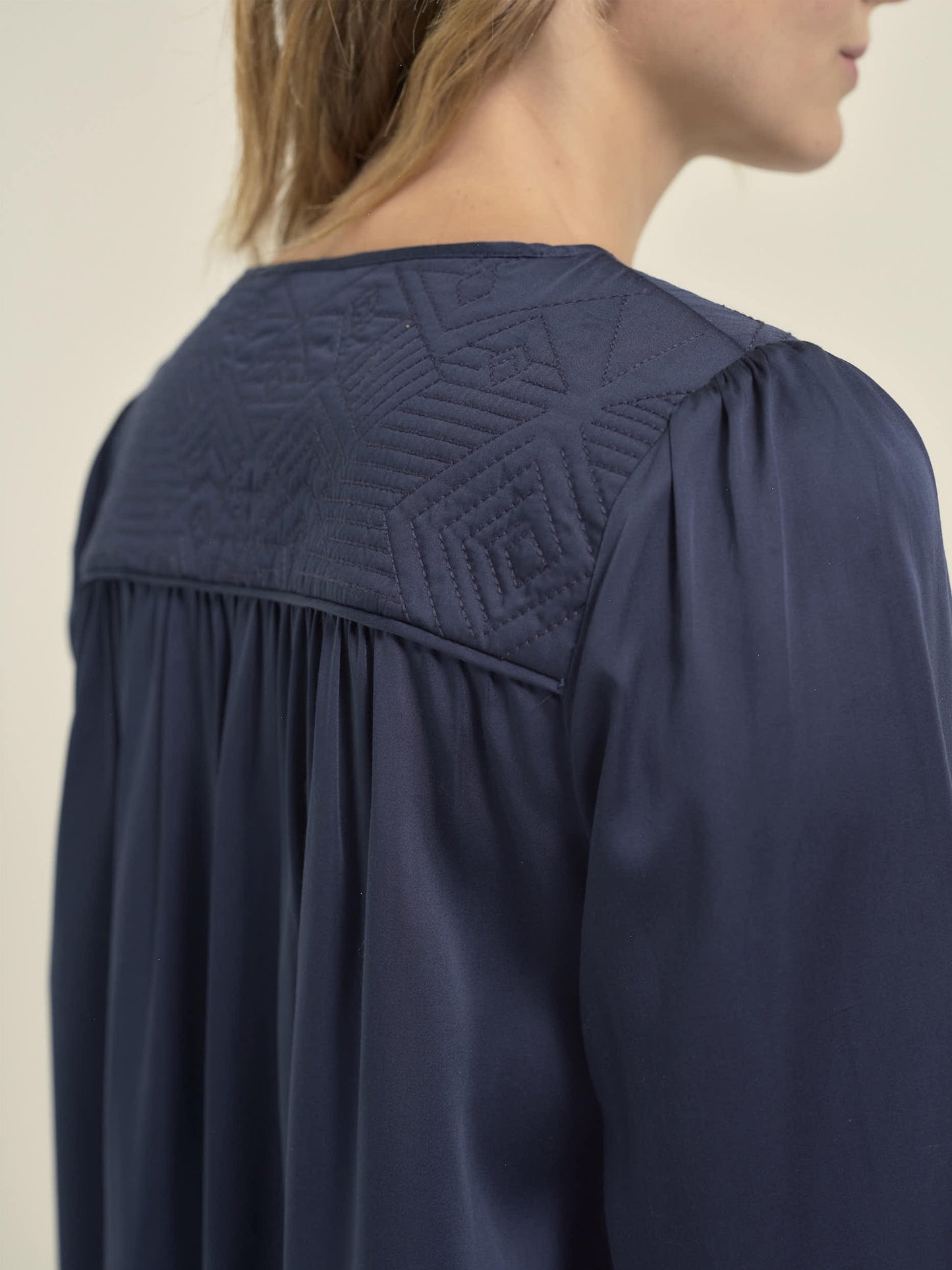 Dress with Quilted Panel in Ink Blue