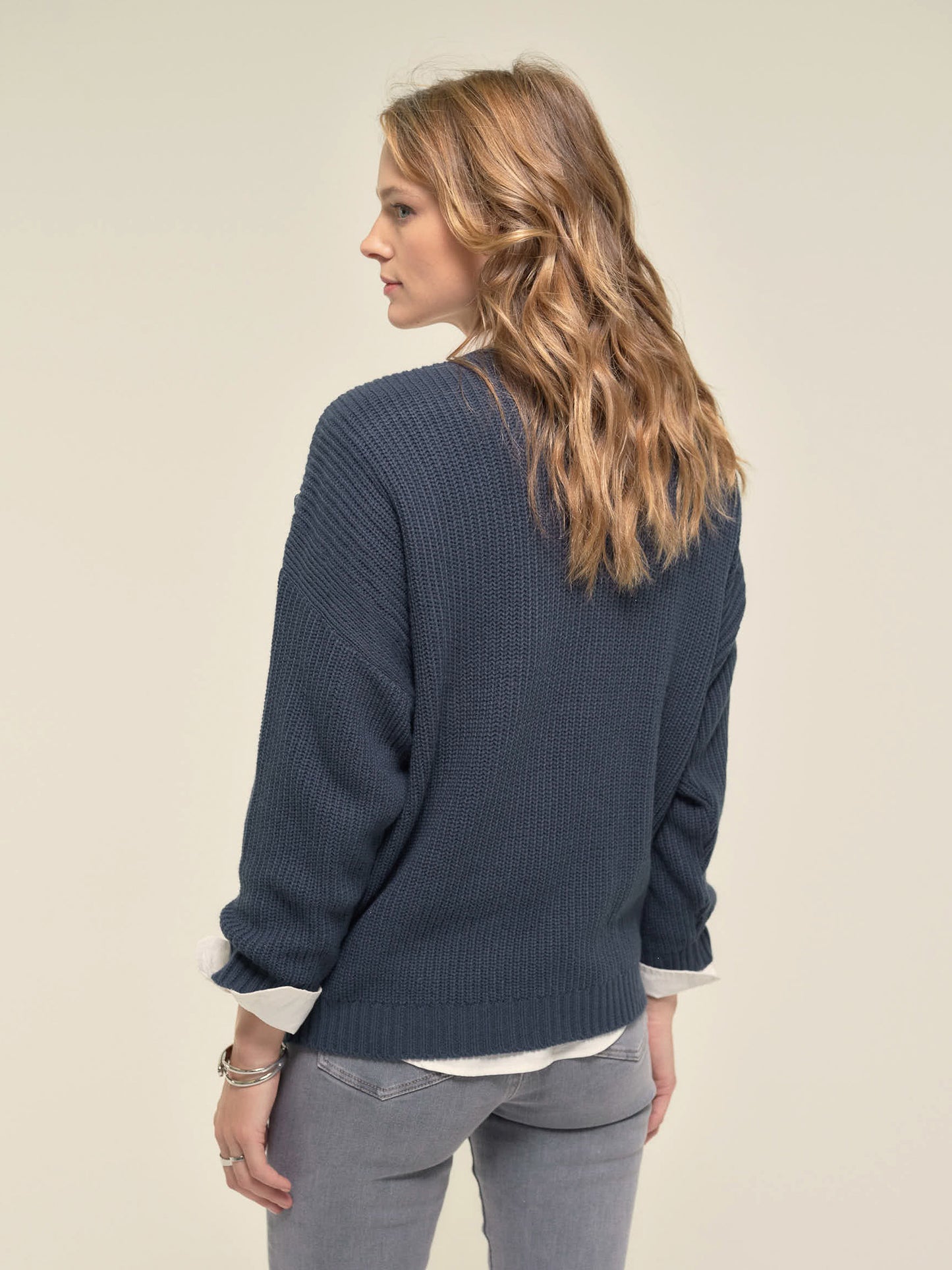 Jumper with Jewelled Buttons in Storm Blue