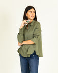 Pocket Shirt with Removeable Brooch in Khaki Size 14