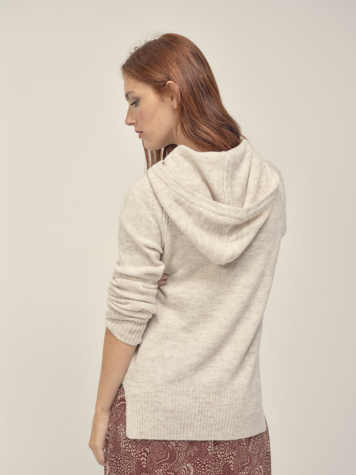 Pointelle Detail Hoodie in Beige