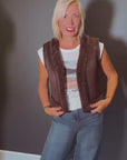 Sleeveless Shearling Jacket in Chocolate Brown