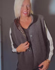 Reversible Leopard Gilet in Anthracite