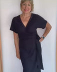 Embossed Wrap Dress in Midnight Blue