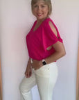 Short Sleeve Jumper in Champagne or Fuschia Pink