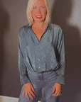 Twisted Satin Blouse in Blue