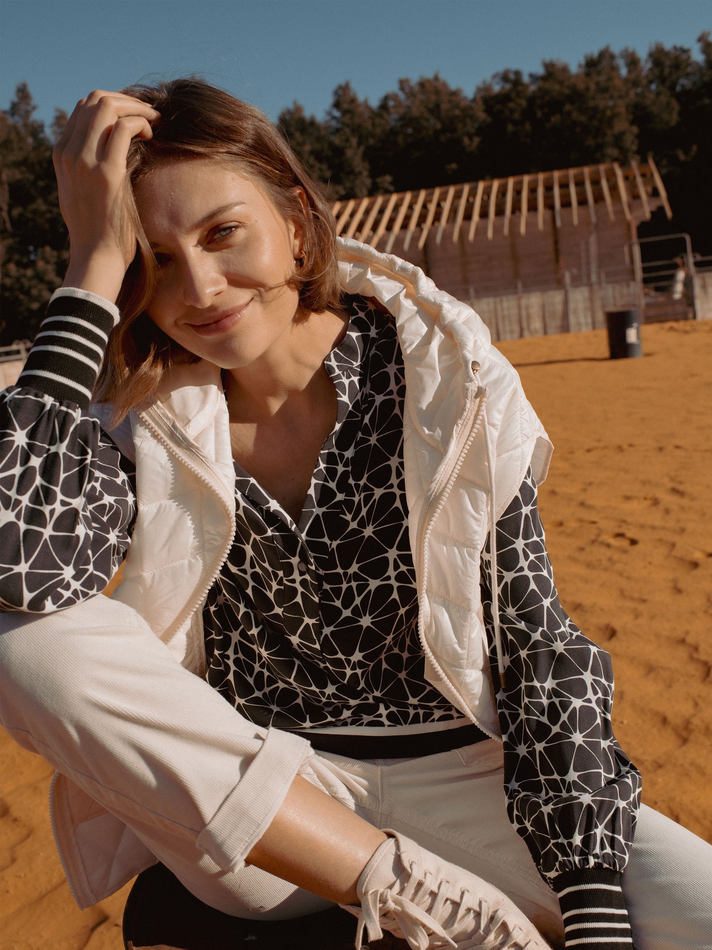Printed Blouse with Floaty Edge in Slate
