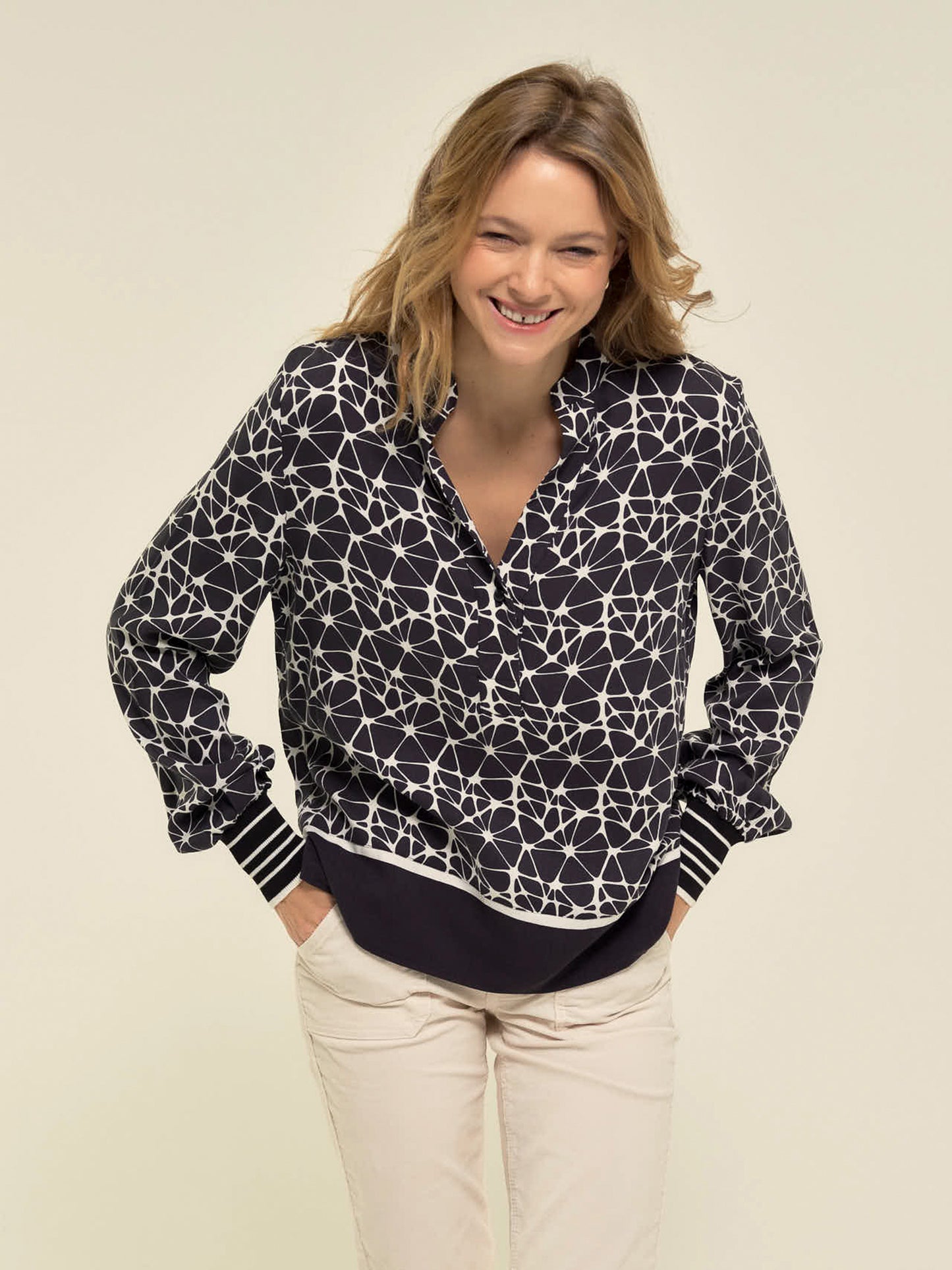 Printed Blouse with Floaty Edge in Slate