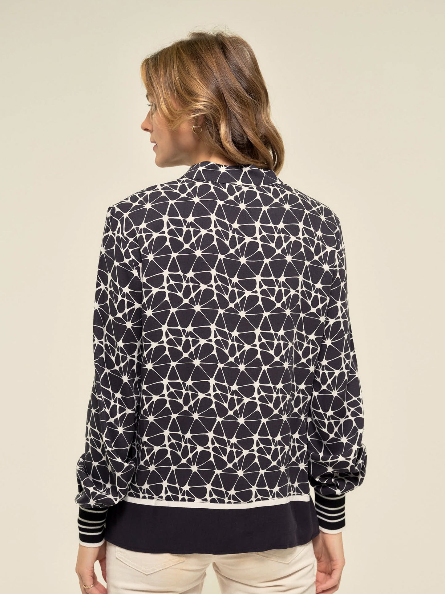 Printed Blouse with Floaty Edge in Slate