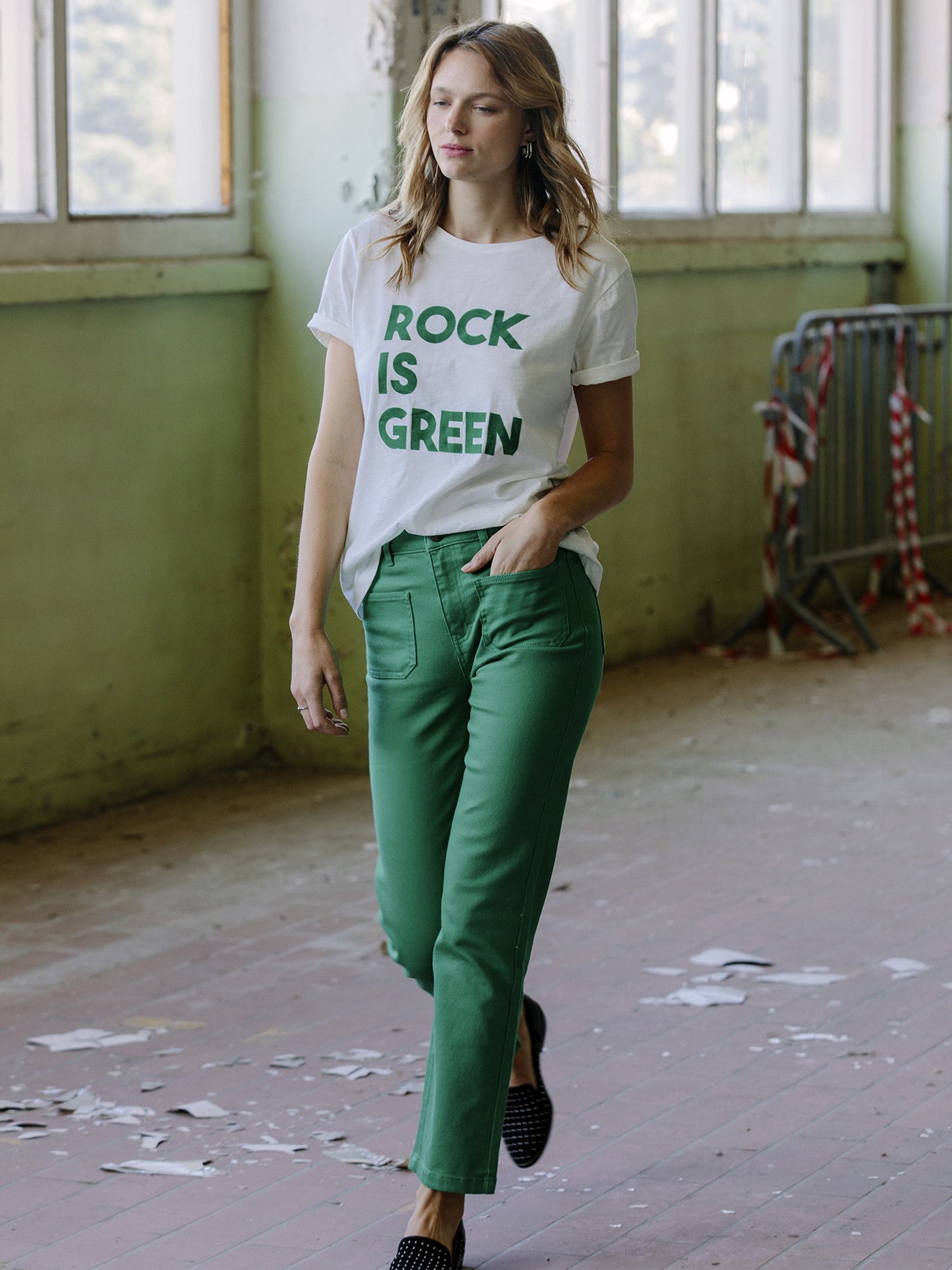 Romy Green Jeans with Patch Pockets