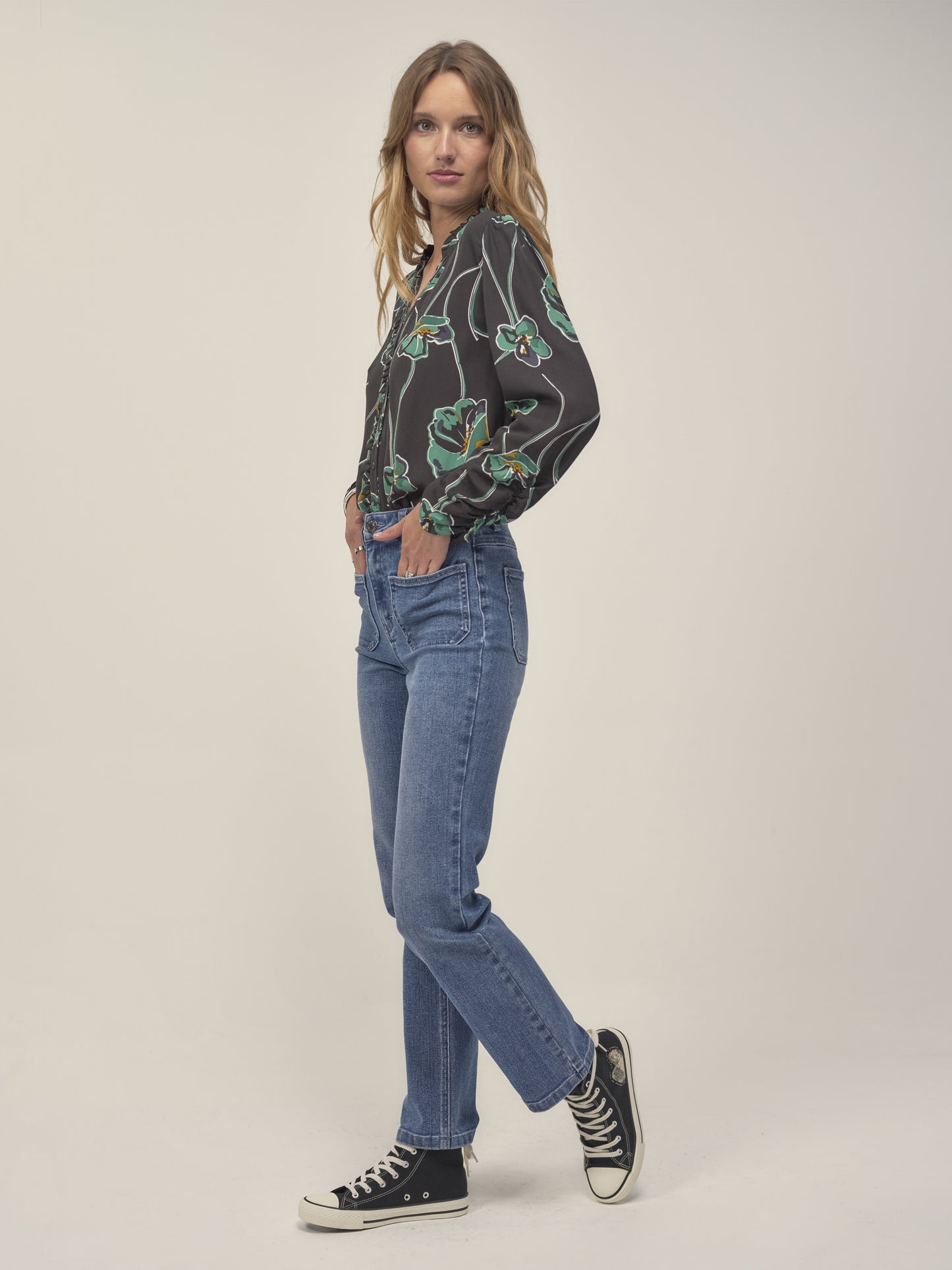 Romy Denim Jeans with Patch Pockets