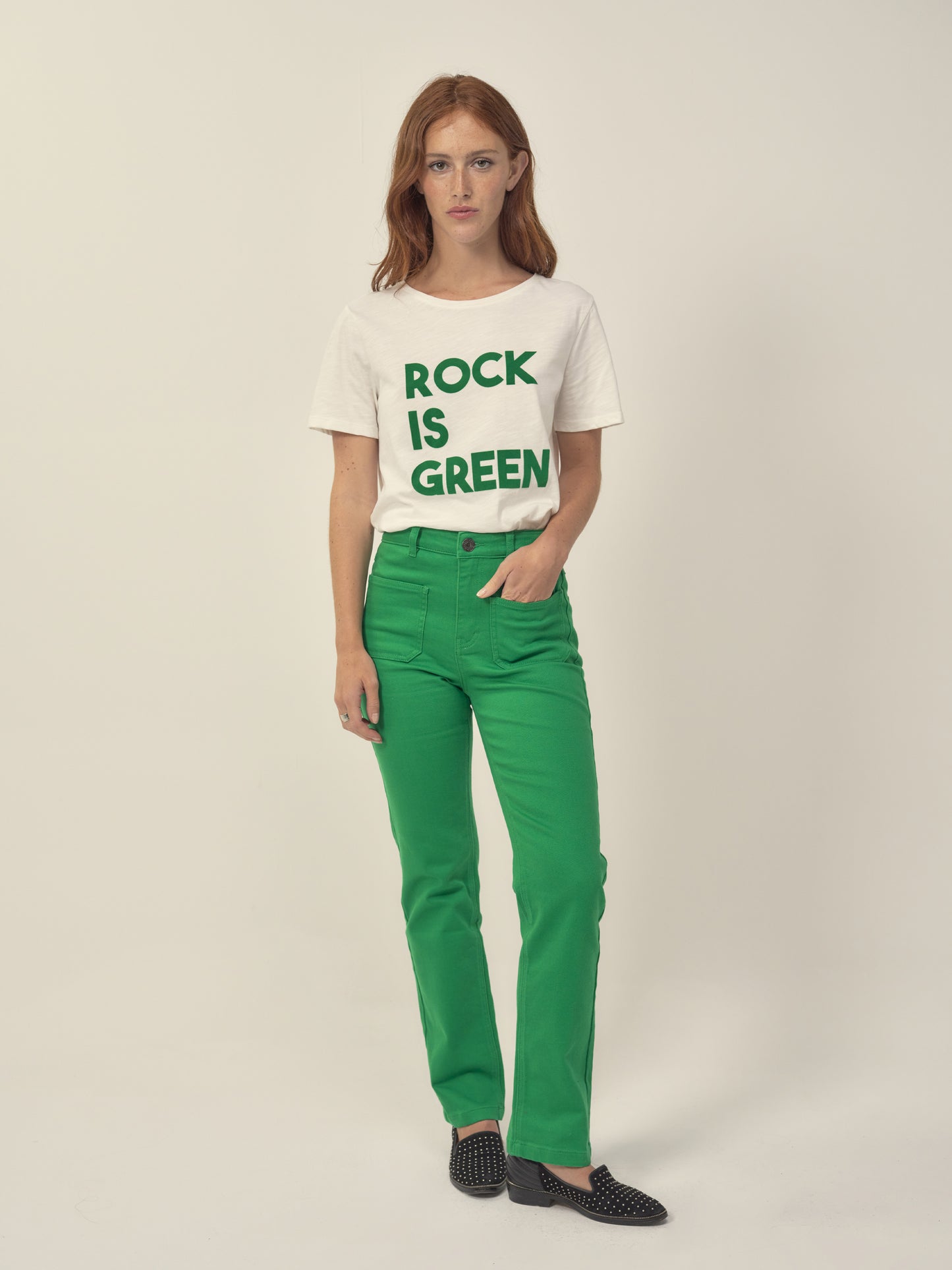Romy Green Jeans with Patch Pockets