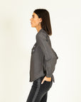 Tencel Shirt with Jewelled Detail in Grey Denim Size 12