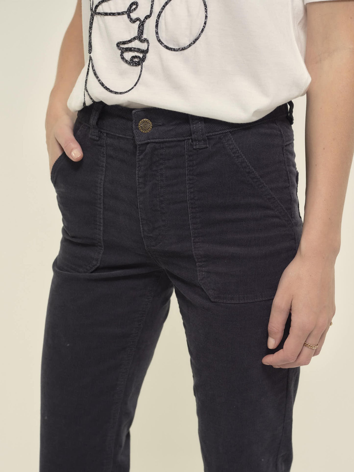 Velvet Fine Cord Trousers in Slate