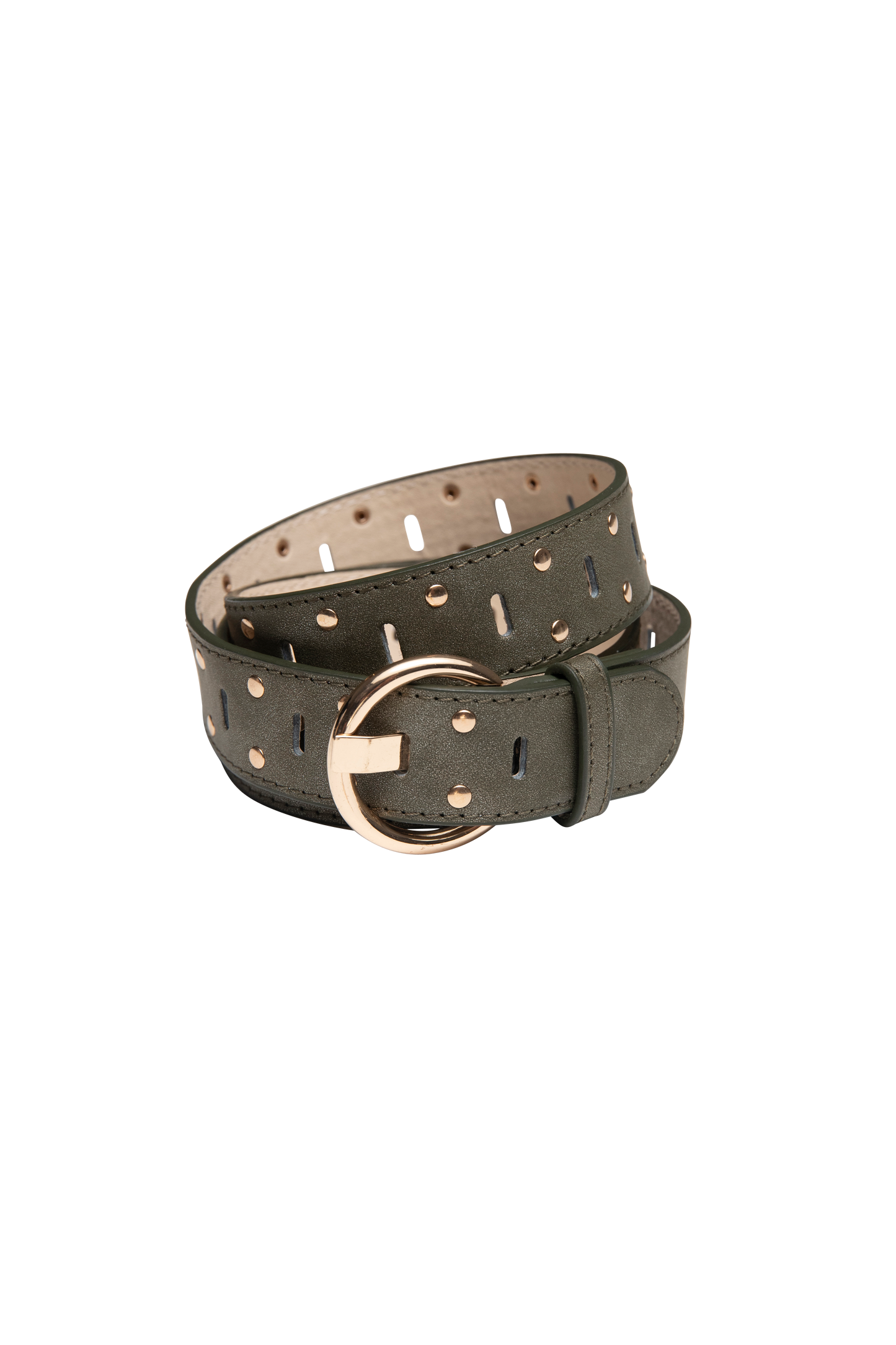 Cut-out and stud belt in khaki