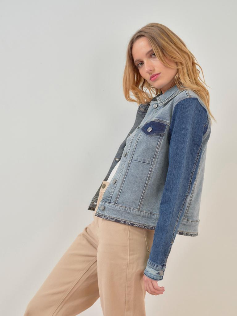 Printed Detail Jean Jacket