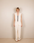 Wide Leg Fluid Trousers in Cream Size 16