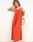 Long Linen Dress in Bright Orange Size L