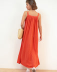 Long Linen Dress in Bright Orange Size L