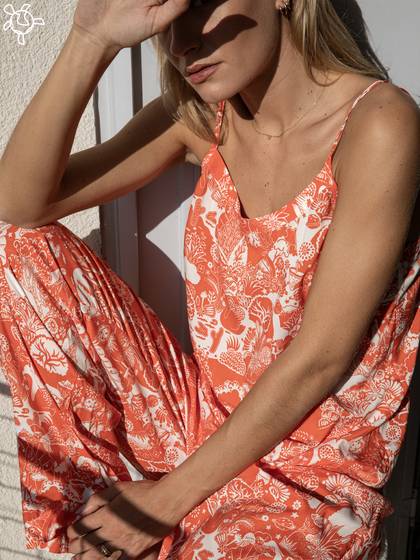 Nightime Camisole and Trouser Set in Tangerine