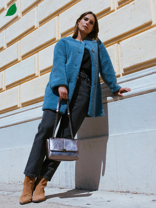 Boucle Teddy Coat in Blue