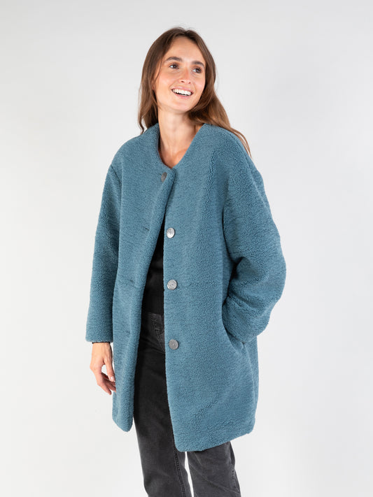 Boucle Teddy Coat in Blue