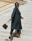 Long Double Breasted Coat in Grey T0
