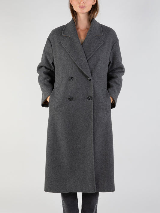 Long Double Breasted Coat in Grey